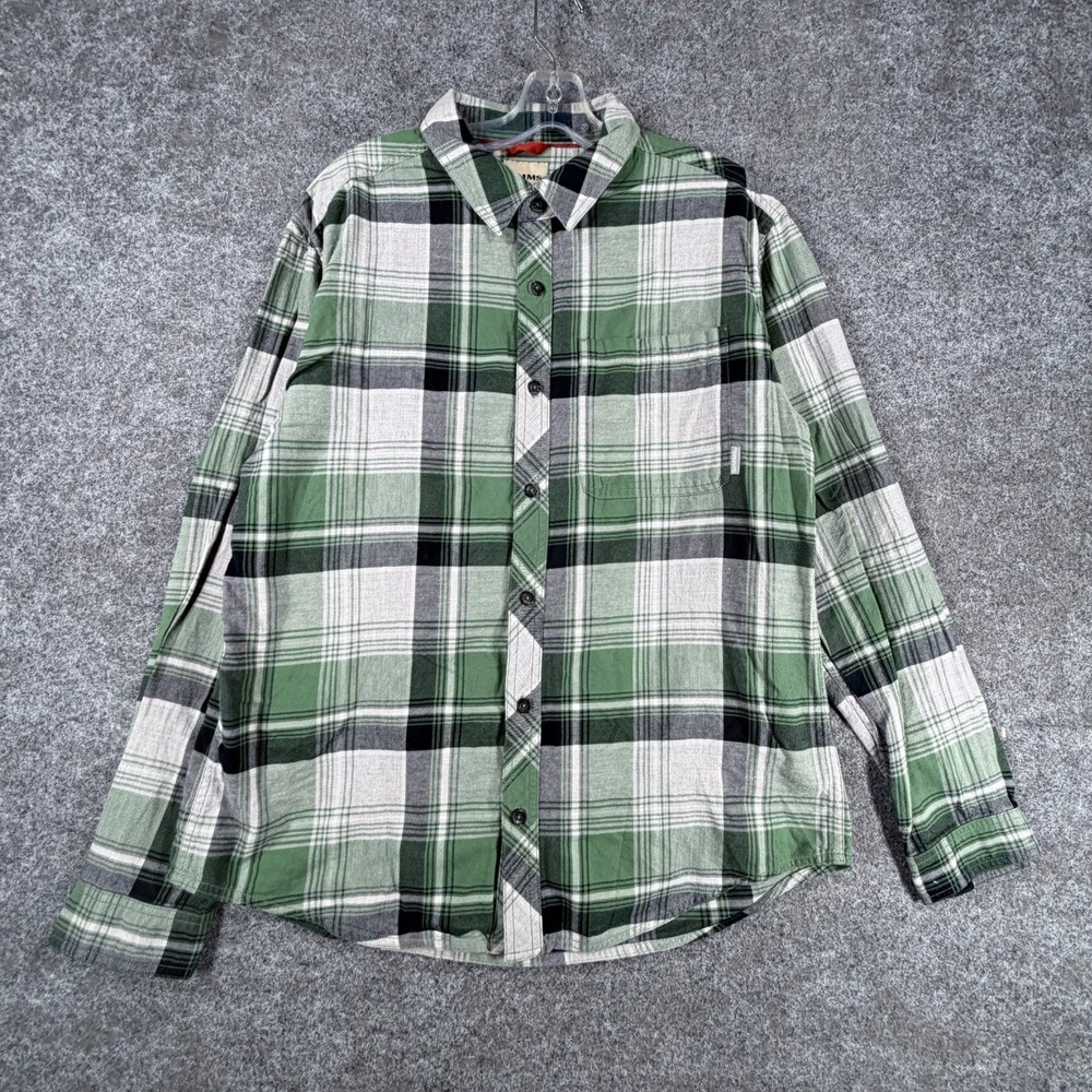 Simms Dockwear Flannel Shirt Men Large Multicolor Plaid Cotton Pleated Button Up